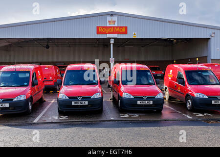 Post office delivery vans at the depot, Glasgow, Scotland, UK Stock Photo