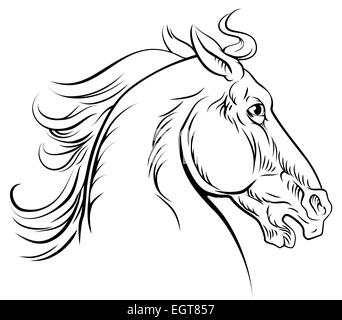 An original illustration of a horse head in a vintage woodcut woodblock style Stock Photo