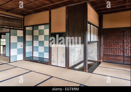 Interior of the Shokin-tei Pavilion (tea house) in the gardens of the Katsura Imperial Villa (Katsura Rikyu), Kyoto, Japan Stock Photo