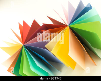 two colorful paper cylinder fan shape on white background Stock Photo