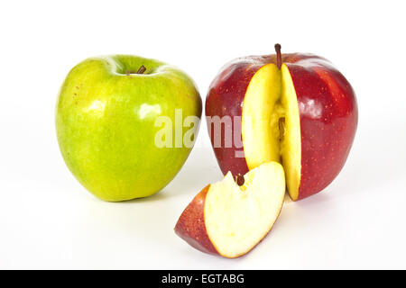 Organic green and red apple on a white background Stock Photo