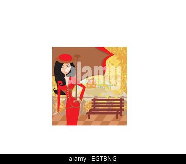 walk in autumn day Stock Vector