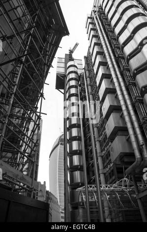 Construction around Lloyds building, City of London, UK showing Walkie Talkie in the background Stock Photo