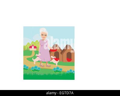 old lady feeding the dogs Stock Vector