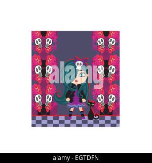 emo girl and her cat. Stock Vector