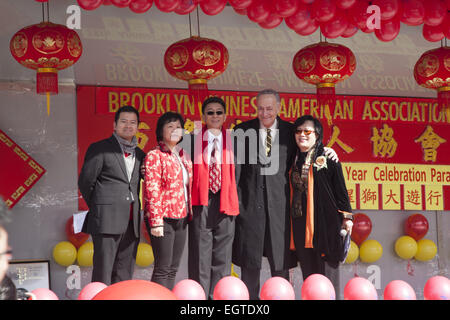 New York Senator Chuck Schumer with with Chinese community representatives during Chinese New Year celebrations in Brooklyn, New York. Schumer is author of the immigration bill in the senate.. Stock Photo