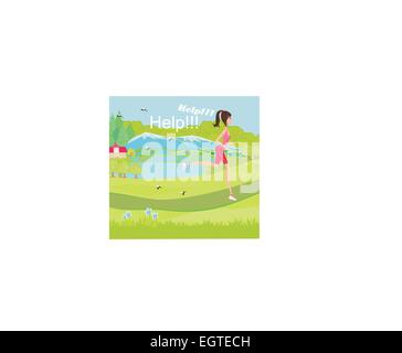 girl runs away from mosquitoes Stock Vector