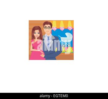 shopping couple awaiting baby Stock Vector