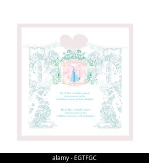 Wedding invitation card with floral elements. Stock Vector