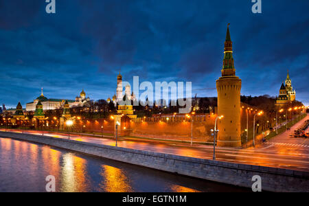 Moscow River and Kremlin in winter, night view Stock Photo