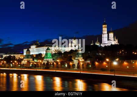 Moscow River and Kremlin in winter, night view Stock Photo