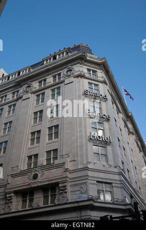 Weather: Blue skies over the Strand Palace Hotel in London Stock Photo