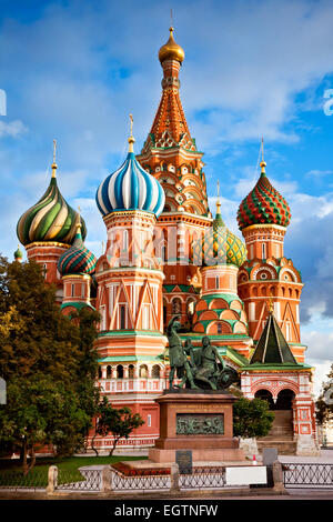 Saint Basil Cathedral with the monument for Minin and Pozharsky on Red Square in Moscow, Russia Stock Photo