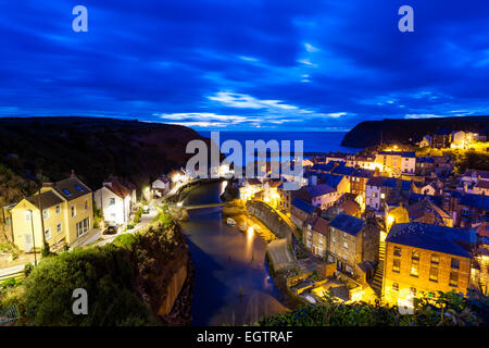 A view over the traditional fishing village of Staithes, North Yorkshire, England, United Kingdom, Europe. Stock Photo