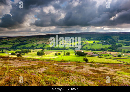 A view over moors near Castelton, North York Moors National Park, North Yorkshire, England, United Kingdom, Europe. Stock Photo