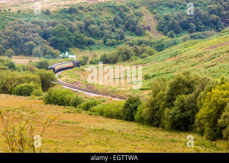 A steam locomotive 45428 Eric Treacy on the North Yorkshire Moors Railway travelling through Goathland Moor, Stock Photo