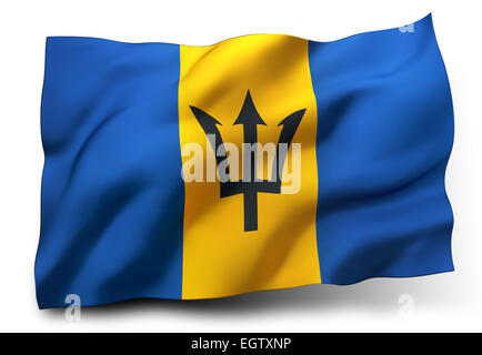 Waving flag of Barbados isolated on white background