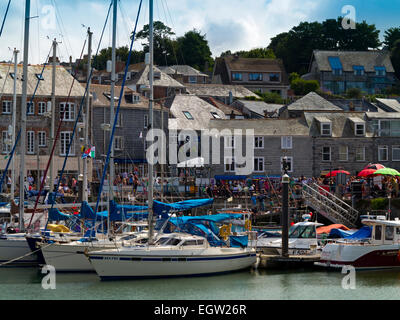 Sailing boats moored in the harbour at Padstow a port on the River Camel Estuary on North Cornwall coast south west England UK Stock Photo