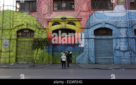 ROME - FREBRUARY 28, 2015: The Occupied Building in via del Porto Fluviale street covered with mural paintings Stock Photo