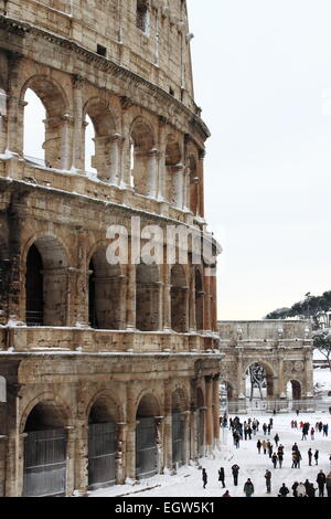 ROME - FEB 4: Colosseum after the heavy snowfall on February 4, 2012 in Rome. The last snowfall in Rome was in 1985 Stock Photo
