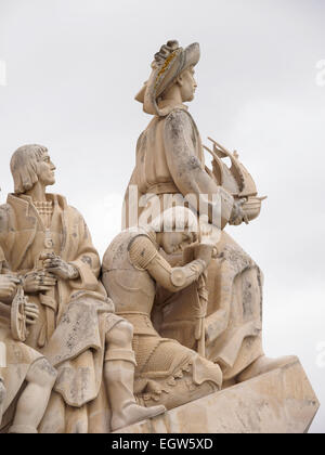 Portuguese discoverers statues including Henry the Navigator on the Padrão dos Descobrimentos in Belém, Lisbon, Portugal Stock Photo