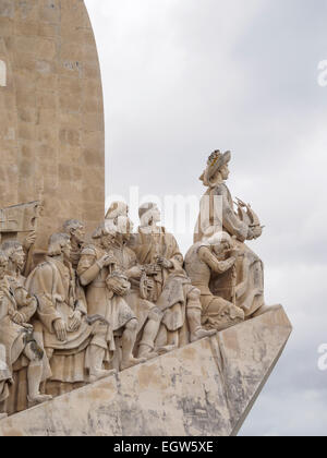 Detail of the portuguese discoverers statues on the Padrão dos Descobrimentos in Belém, Lisbon, Portugal Stock Photo