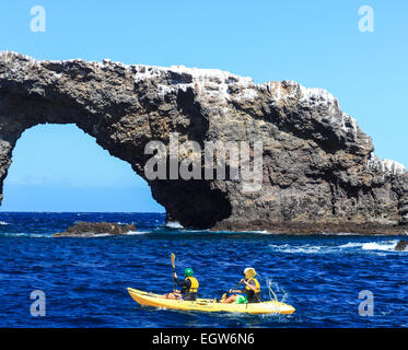 Kayakers by Arch Rock at Channel Islands National Park Stock Photo