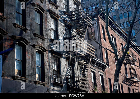 Fire escapes in Hell's Kitchen, New York. Stock Photo
