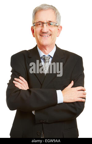 Elderly smiling business man with glasses having his arms crossed Stock Photo