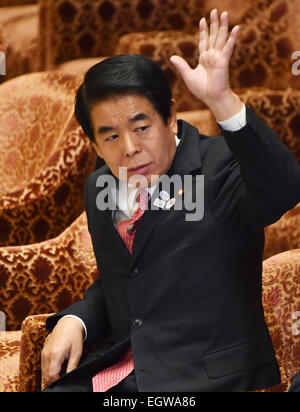 Tokyo, Japan. 3rd Mar, 2015. Education Minister Hakubun Shimomura is grilled by opposition lawmakers for his handling of political funds during a budget committee deliberation at the Diet's lower house in Tokyo on Tuesday, March 3, 2015. Shimomura denied any wrongdoing amid allegations that his regional support groups were not registered as political organizations. © Natsuki Sakai/AFLO/Alamy Live News Stock Photo