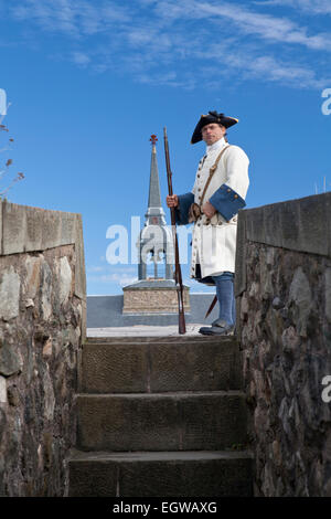 Sentry standing guard at Fortress of Louisbourg National Historic Site, Nova Scotia, Canada Stock Photo