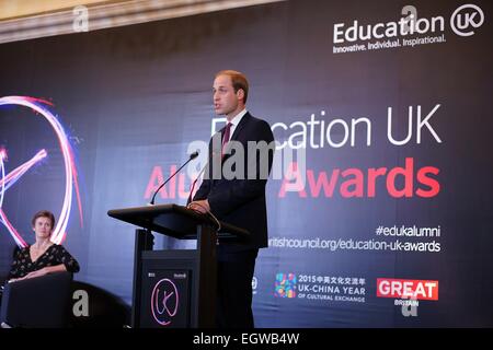 Shanghai, China. 3rd Mar, 2015. Britain's Prince William delivers a speech at British Council's Inaugural Education UK Alumni Awards ceremony in Shanghai, east China, March 3, 2015. Credit:  Yang Yijun/Xinhua/Alamy Live News Stock Photo