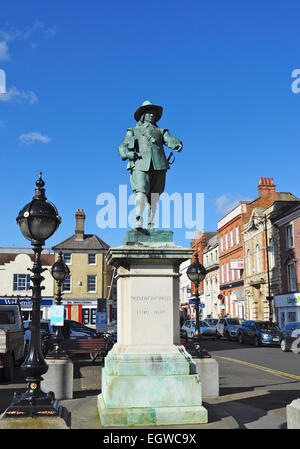 Statue of Oliver Cromwell, Market Hill, St Ives, Cambridgeshire, England, UK Stock Photo