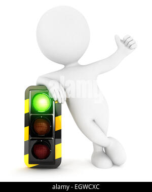 3d white people traffic light on green, isolated white background, 3d image Stock Photo
