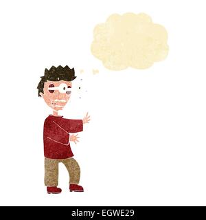 cartoon terrified boy with thought bubble Stock Vector