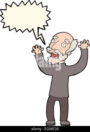 cartoon terrified old man with speech bubble Stock Vector