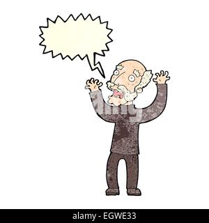 cartoon terrified old man with speech bubble Stock Vector