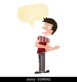 cartoon man making excuses with speech bubble Stock Vector