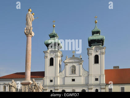 St. Ignatius Church and column of the Virgin Mary in Szechenyi Square, Gyor, Western Transdanubia, Hungary Stock Photo