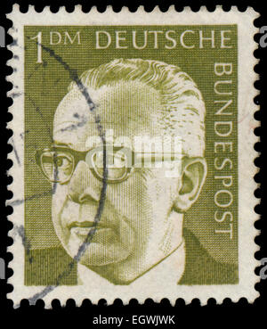 GERMANY - CIRCA 1970: Stamp printed in Germany, shows portrait of Gustav Walter Heinemann (President of Federal Republic of Germ Stock Photo