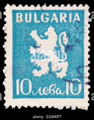 BULGARIA - CIRCA 1945: Stamp printed in Bulgaria shows coat of arms, lion emblem, circa 1945 Stock Photo