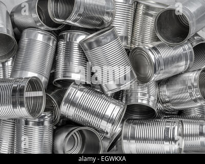 Pile of many empty food cans Stock Photo