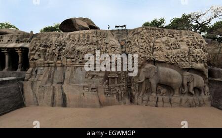 Ancient basreliefs in Mamallapuram, Tamil Nadu, India Stock Photo