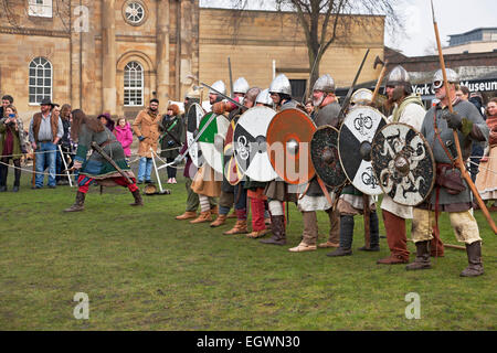 People in costume as Vikings and Anglo Saxons at the Viking Festival York North Yorkshire England UK United Kingdom GB Great Britain Stock Photo