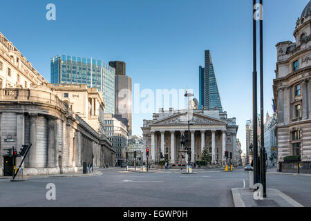 Bank Junction is a road junction in the City of London, seen here unusually empty, so named because of the Bank of England Stock Photo