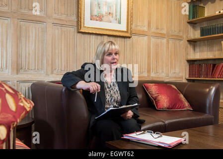 a professional business woman / wedding planner conducts a coffee table meeting with a client in an english country hotel Stock Photo