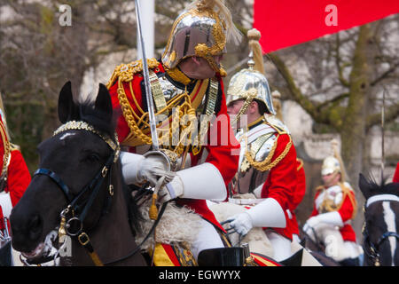 London, UK. 3rd March, 2015. Mexican President Enrique Pena Nieto travels with Her Majesty The Queen and other members of the Royal Family by State Carriage along the Mall towards a luncheon at Buckingham Palace after a ceremonial welcome at Horseguards Parade. Credit:  Paul Davey/Alamy Live News Stock Photo