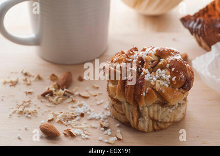 Swedish fika with homemade cinnamon bun. Stock Photo