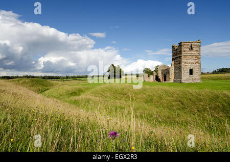 The ruins of a Norman Church in the center of Knowlton Rings an ancient Neolithic henge system near Wimborne in Dorset also know Stock Photo