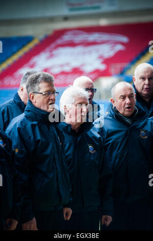 Welsh male voice choir singing at London Welsh rugby match on St. Davids day 2015 Stock Photo